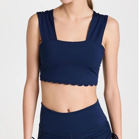 NWT Free People Suns Out Cami Blue Navy Cropped Tank Crisscross Scalloped Hem - Picture 12 of 12
